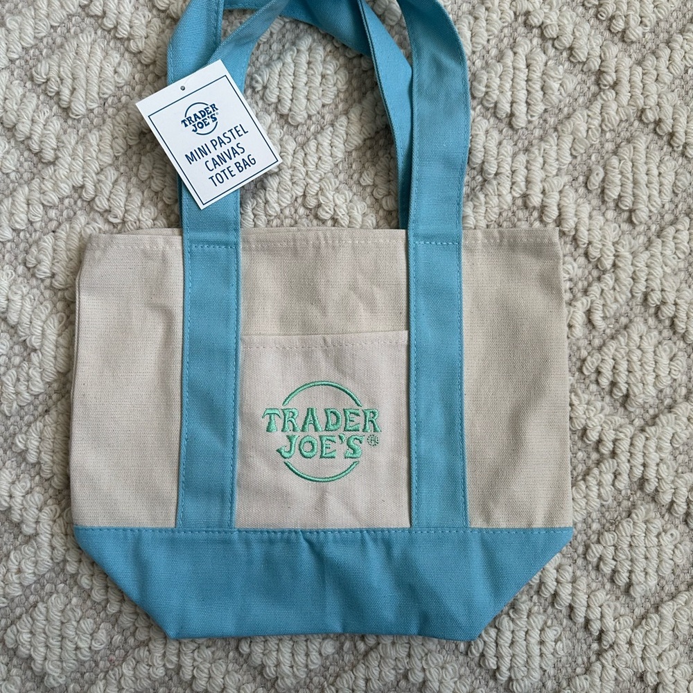 Mini Trader Joe’s Pastel Canvas Tote Bag - Pink, teal, Blue, Purple bundle - Picture 4 of 7
